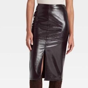 NWT A New Day Women's 20 Brown Faux Leather Midi Skirt